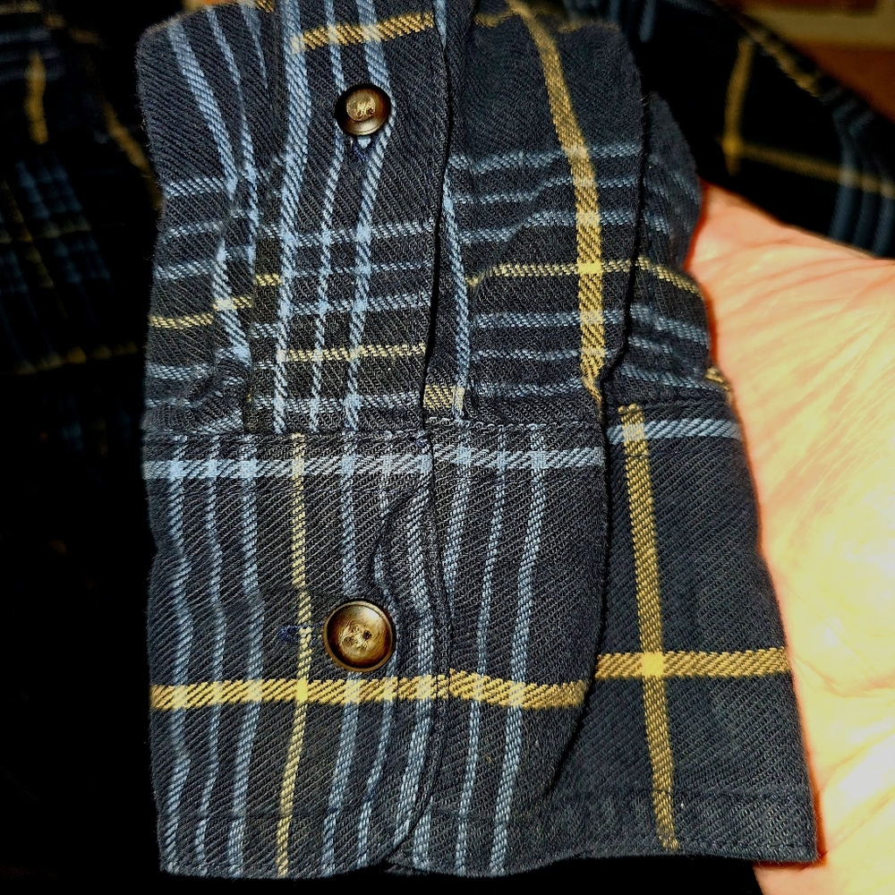 Timberland L Men's Black Plaid Shirt with Blue & Cream Stripes - Picture 7 of 10